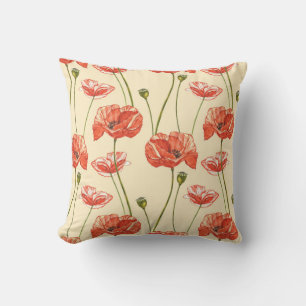 Coussin Motif Watercolor Red Poppies.