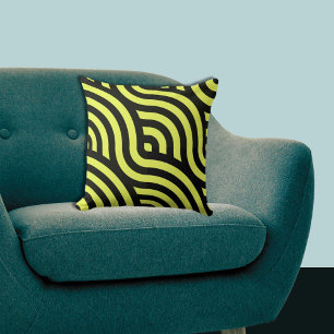 Coussin Motif Wavy Yellow & Black Stripes