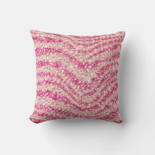 Coussin Motif zèbre pailleté rose girly blush