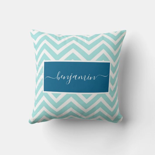 Coussin Motif Zig Zag Chevron Bleu Mignon Nom (Verso)