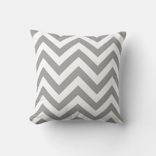Coussin Motif ZigZag Chevron Large Blanc Gris Foncé