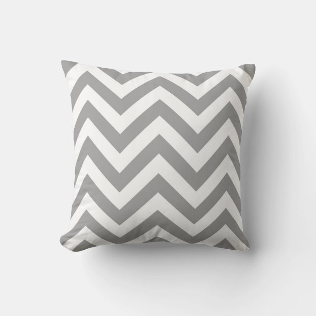 Coussin Motif ZigZag Chevron Large Blanc Gris Foncé (Recto)