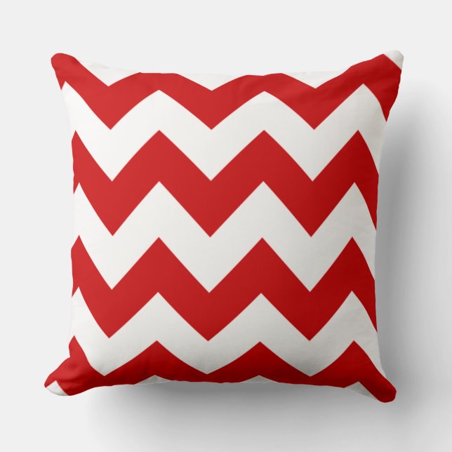 Coussin Motif Zigzag Chevron Rouge et Blanc (Recto)
