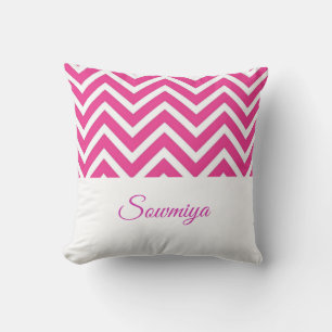 Coussin Motif zigzag personnalisable rose et blanc