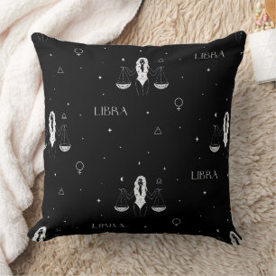 Coussin Motif Zodiaque Balance Mystique en Noir et Blanc