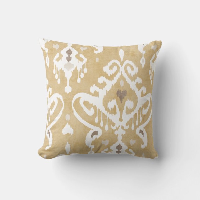 Coussin Motifs beiges de tribal d'ikat d'or neutre mignon (Recto)