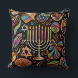 Coussin Motifs colorés Hanoukka Menorah<br><div class="desc">Motifs colorés Hanoukka Menorah</div>