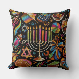 Coussin Motifs colorés Hanoukka Menorah