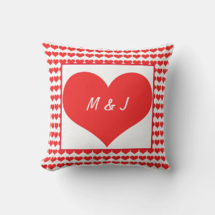 Coussin Motifs de cœur Monogramme Initiales Saint-Valentin