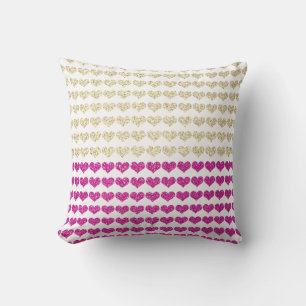 Coussin Motifs de cœurs pailletés or rose clair scintillan