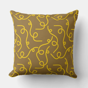 Coussin Motifs de corde jaune fantaisistes sur fond marron