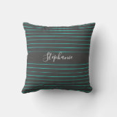 Coussin Motifs de fines rayures sarcelle grise sur fond bl (Verso)