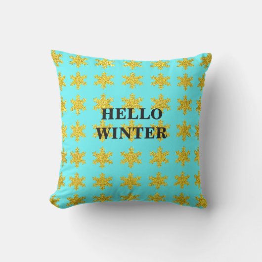 Coussin Motifs de flocon de neige Typographie d'hiver Bleu (Recto)