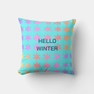 Coussin Motifs de flocons de neige Bonjour Typographie d'h