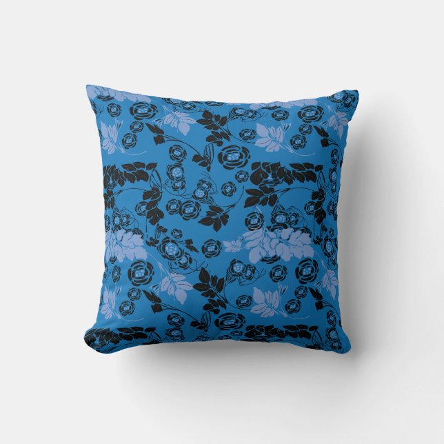 Coussin Motifs de la flore Bleu Noir (Recto)