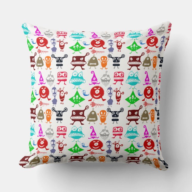Coussin Motifs de monstres drôles colorés mignons (Recto)