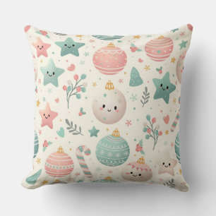 Coussin Motifs de Noël pastel mignons et étoiles