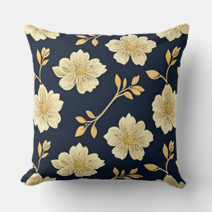 Coussin Motifs Floraux Dorés