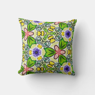Coussin Motifs joyeux peints à la main réversible