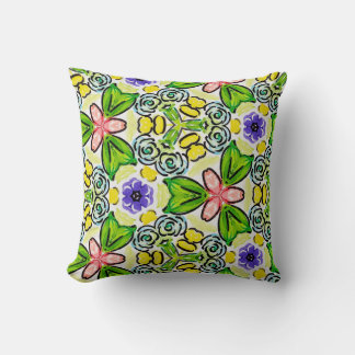 Coussin Motifs joyeux peints à la main réversible