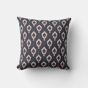 Coussin Motifs tribaux chics noirs et violets ikat