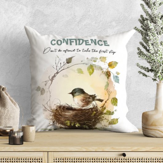 Coussin Motivation de nurserie d'oiseau à l'aquarelle mign