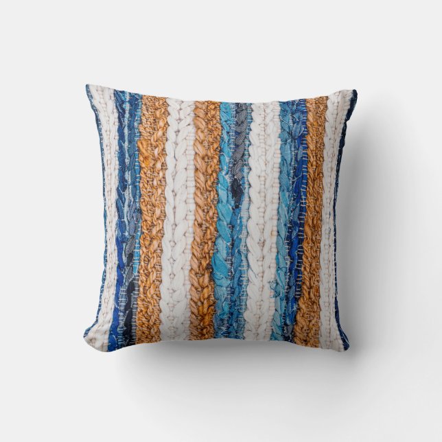 Coussin Motley Patchwork rug from denim jeans fabric (Recto)