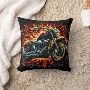 Coussin Moto à flammes au coucher du soleil