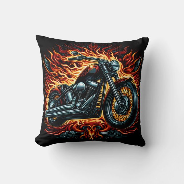 Coussin Moto à flammes au coucher du soleil (Recto)