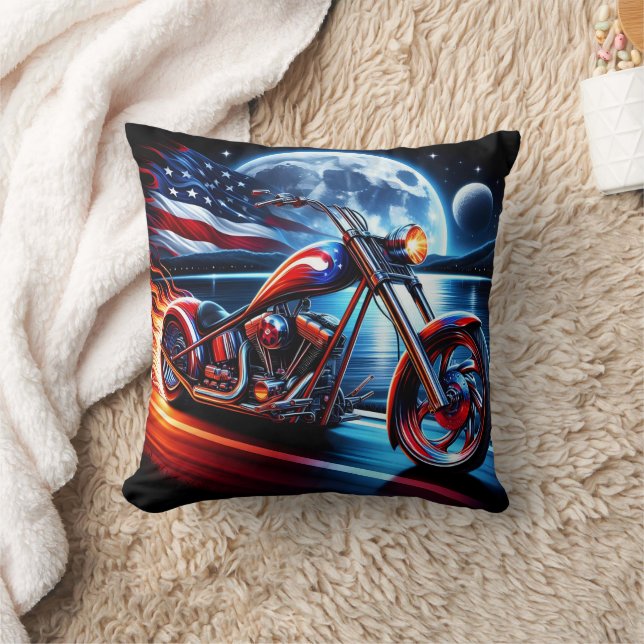 Coussin Moto à vélo sous le drapeau de la nuit (Couverture)