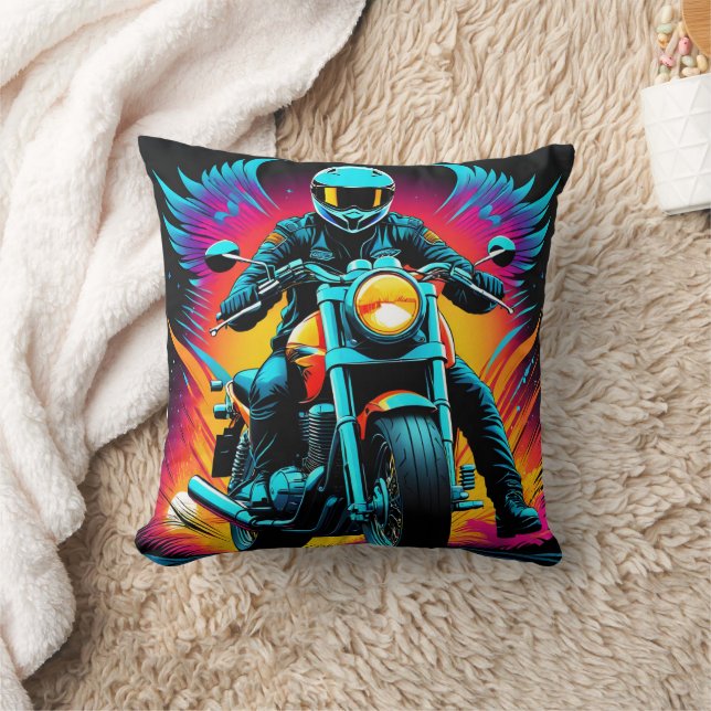 Coussin Motocyclette flamboyante au soleil couchant éclata (Couverture)