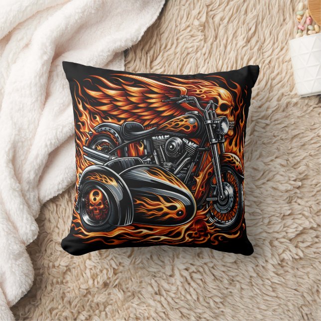 Coussin Motocyclette flamboyante et sidecar (Couverture)