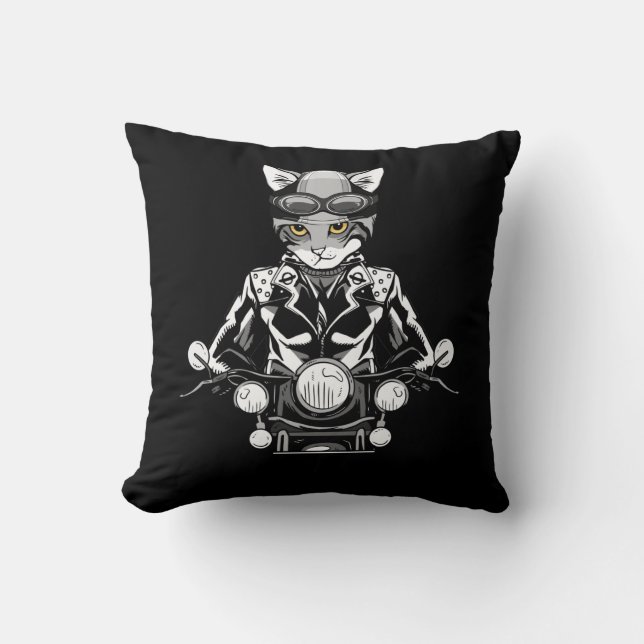 Coussin Motorcycle Biker Motorbike Rider Biker Cat (Recto)