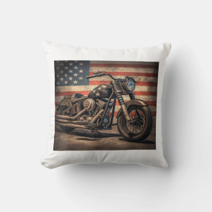 Coussin Motorcycle USA Drapeau Retro Biker