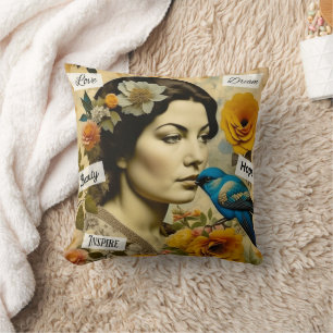 Coussin Mots Inspirants et Vintage dame Personnalisée