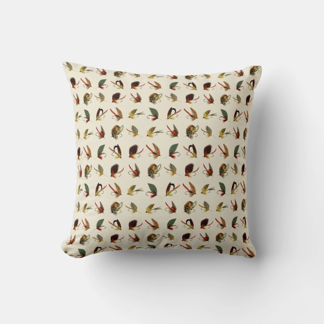 Coussin Mouches de pêche Cream 16 x 16 (Recto)