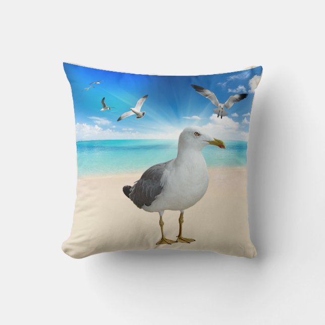 Coussin Mouettes sur une plage (Recto)