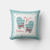 Coussin Moufle de Noël 1ère Rouge Ruban Botanique Royale B (Recto)
