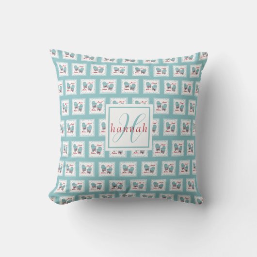 Coussin Moufle de Noël la plus joyeuse Monogramme Nom Arc  (Recto)