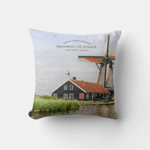 Coussin Moulin à vent de Zaanse Schans Aquarelle Patrimoin