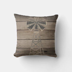 Coussin Moulin à vent rustique en bois patiné de campagne