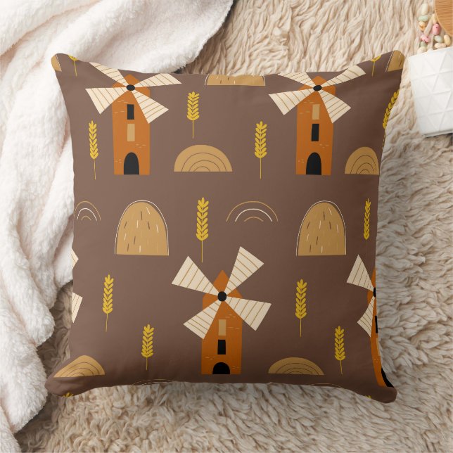 Coussin Moulin rustique et motif continu de moisson de blé (Couverture)