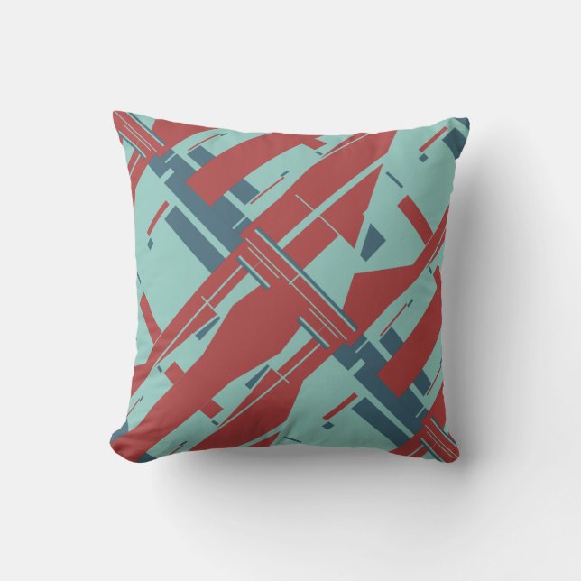 Coussin Mousse de mer vert foncé rouge diagonale abstraite (Recto)