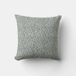 Coussin Mousse de sauge verte boho branches de corail nues