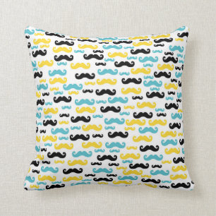 Coussin Moustaches bleues et jaunes noires modelées
