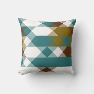 Coussin moutarde épicée, jade délavé, blanc et noix de mus