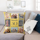 Coussin Moutarde jaune personnalisé photo collage annivers<br><div class="desc">Un cadeau unique pour un 21ème anniversaire, célébrant sa vie avec un collage de 8 de vos propres photos, photos. Personnalisez et ajoutez son nom, son âge et sa date. Couleur de fond jaune moutarde, texte gris. Le nom est écrit avec un script de style moderne écrit à la main....</div>