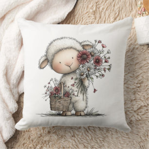 Coussin Moutons aquarelle fantaisistes mignons