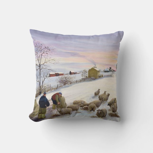 Coussin Moutons de alimentation en hiver (Recto)