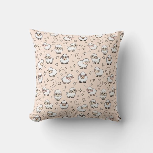 Coussin Moutons mignons endormis et Lune avec Étoiles (Recto)